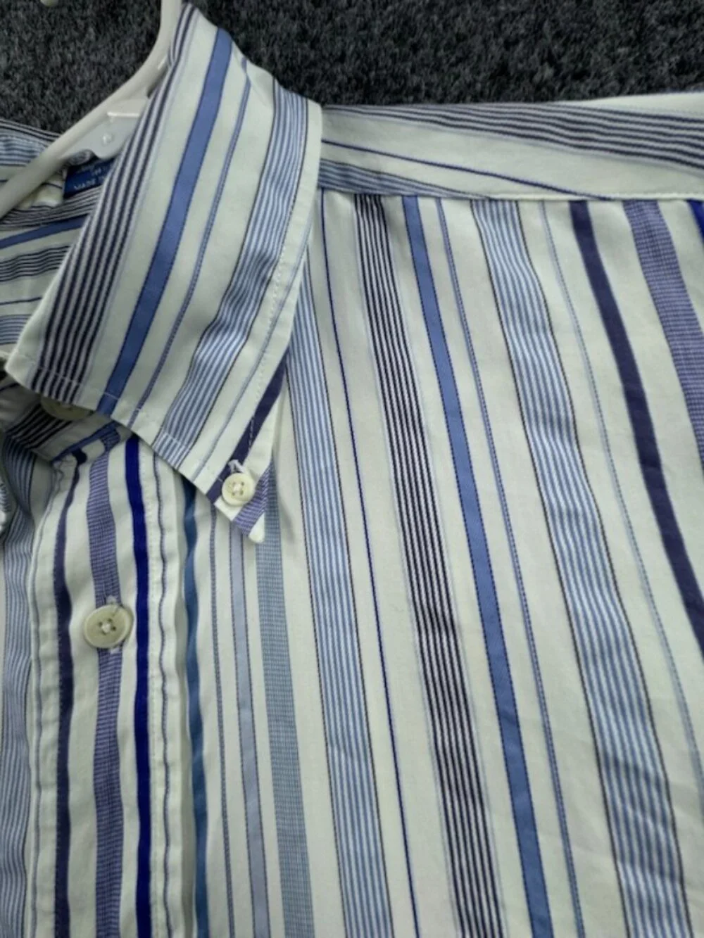 Faconnable Blue White Button-Down Striped Logo Medium Shirt Men Pocket Cotton